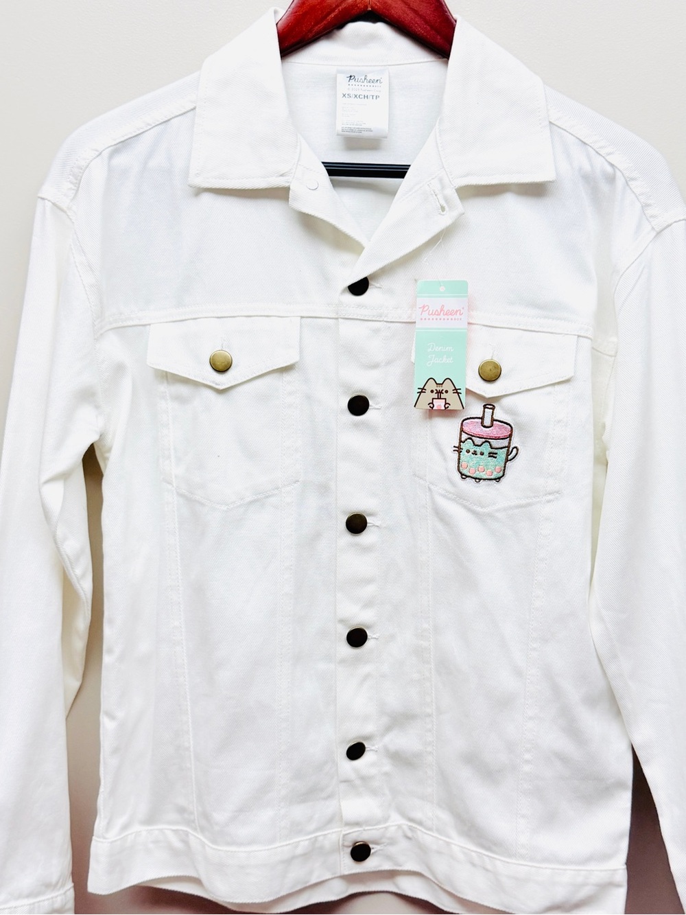 Pusheen Cat Box Exclusive White Denim Button Up Jacket XS